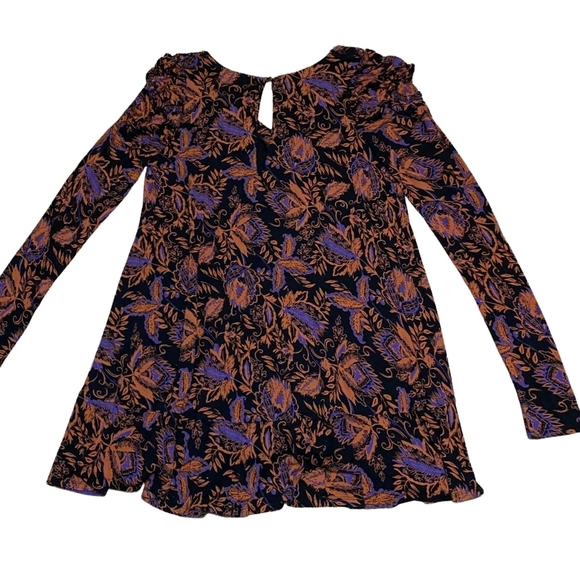 FREE PEOPLE Floral Long Sleeve  Dress - Black and Purple - Picture 3 of 7